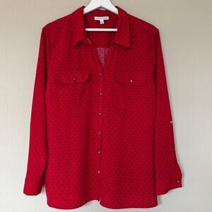 Notations Women’s Polka-dot red button down shirt, size XL